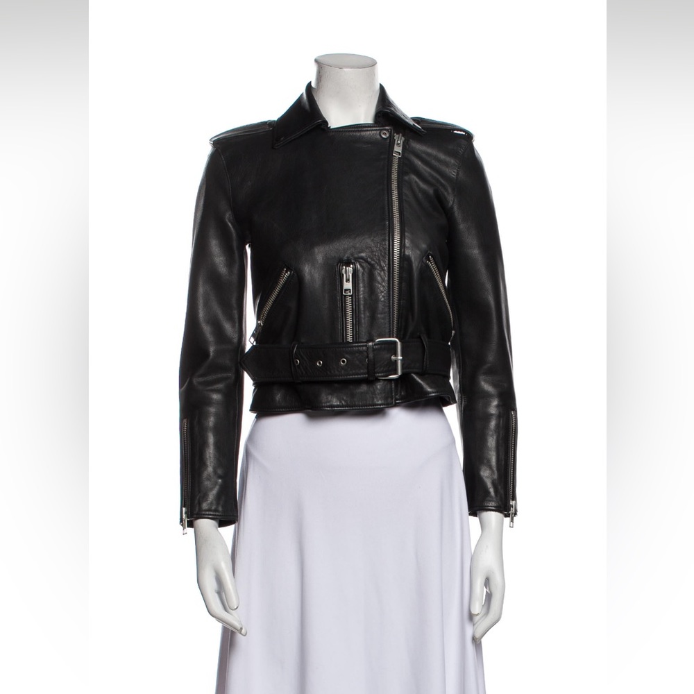 All Saints Premium Black Leather Biker Jacket XS 34 UK 6 US 2 Zara COS